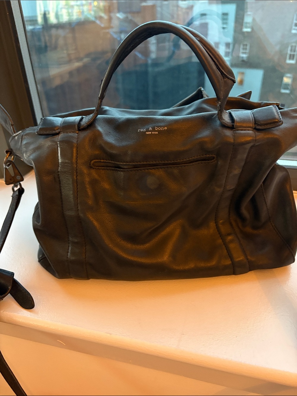 rag & bone black leather duffel bag